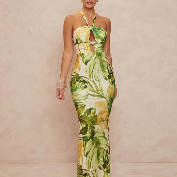 Multicolor Boho Women's Twist Back Bodycon Mermaid Banquet Dress - Picture 4 of 8